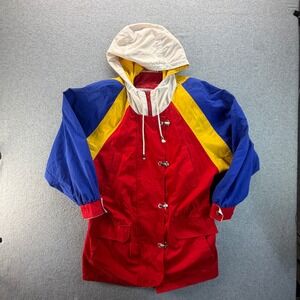 Vintage Braefair Colorblock Hooded Windbreaker Jacket Red Blue Yellow Medium
